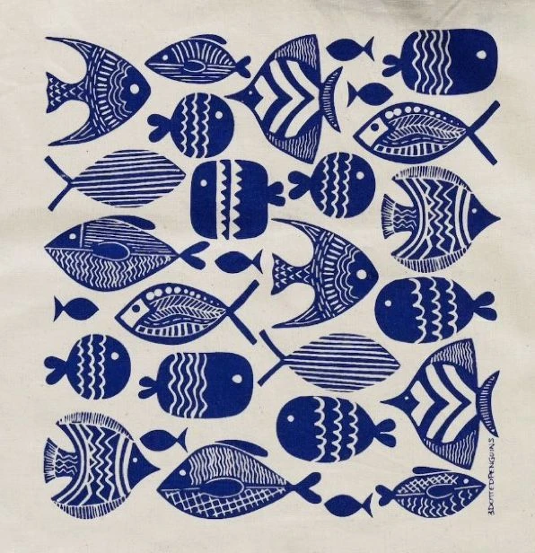 Indigo fish block print